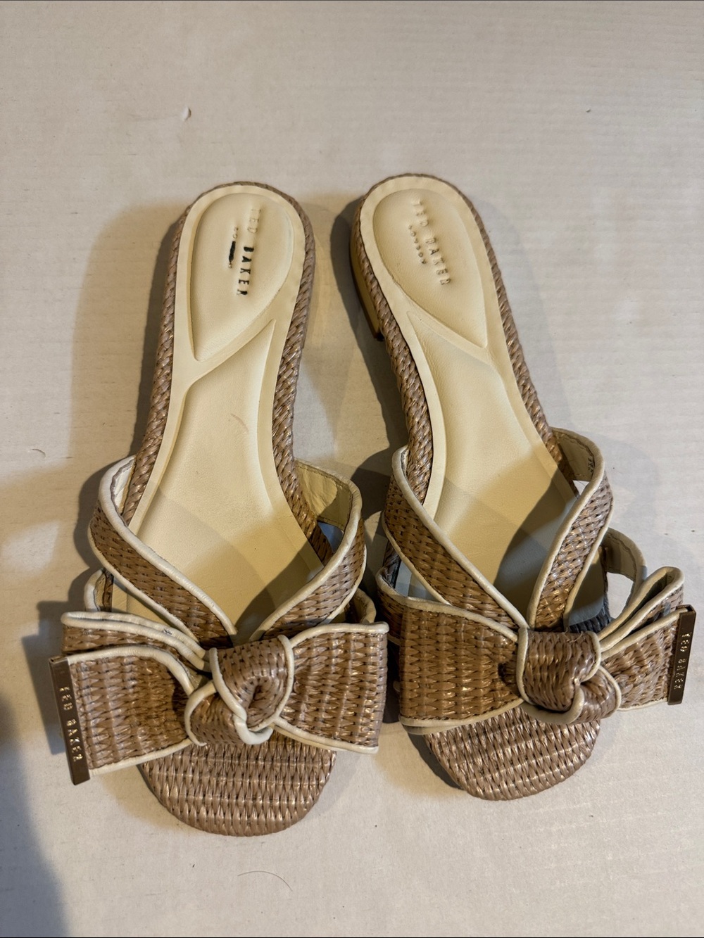 Ted Baker Beige Woven Bow Slide Sandals